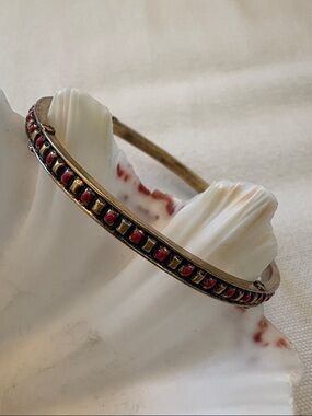 Peace ☮️ Gold-Tone Bangle Bracelet with Red Enamel Accents